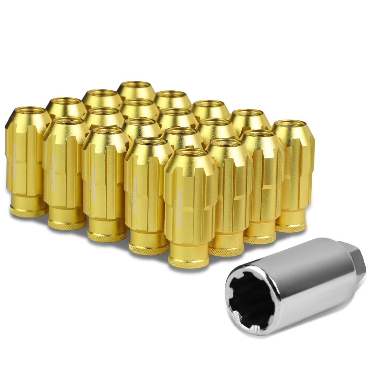 M12 x 1.5 Extended Spline Lug Nuts with Locks - Gold Aluminum