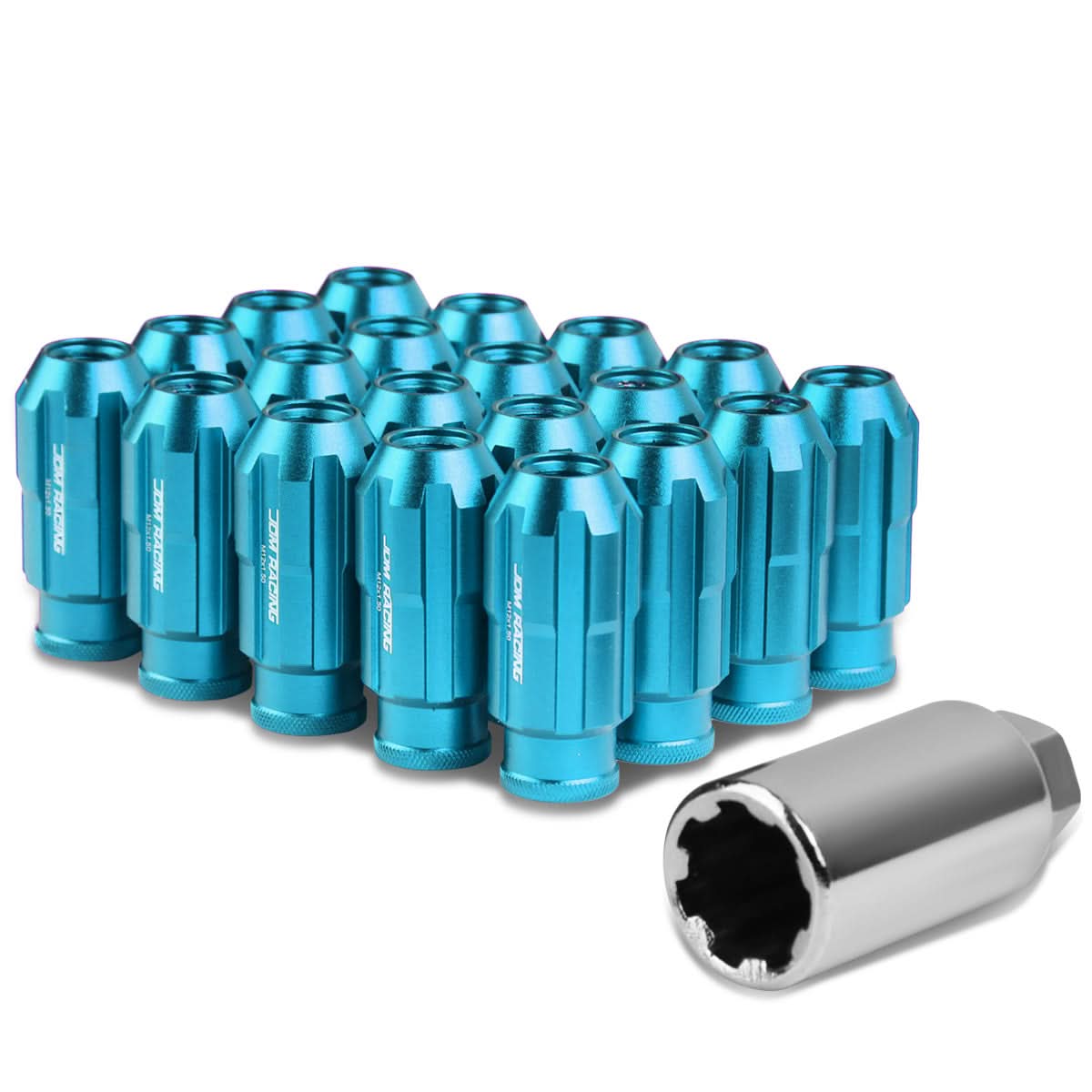 M12 x 1.5 Spline Extended Lug Nuts 20pc Set with Locks - Aluminum