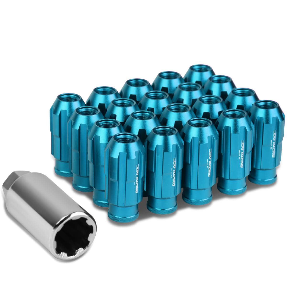M12 x 1.5 Spline Extended Lug Nuts 20pc Set with Locks - Aluminum