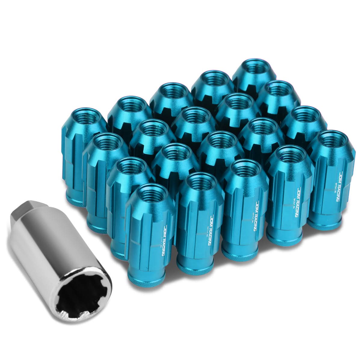 M12 x 1.5 Spline Extended Lug Nuts 20pc Set with Locks - Aluminum