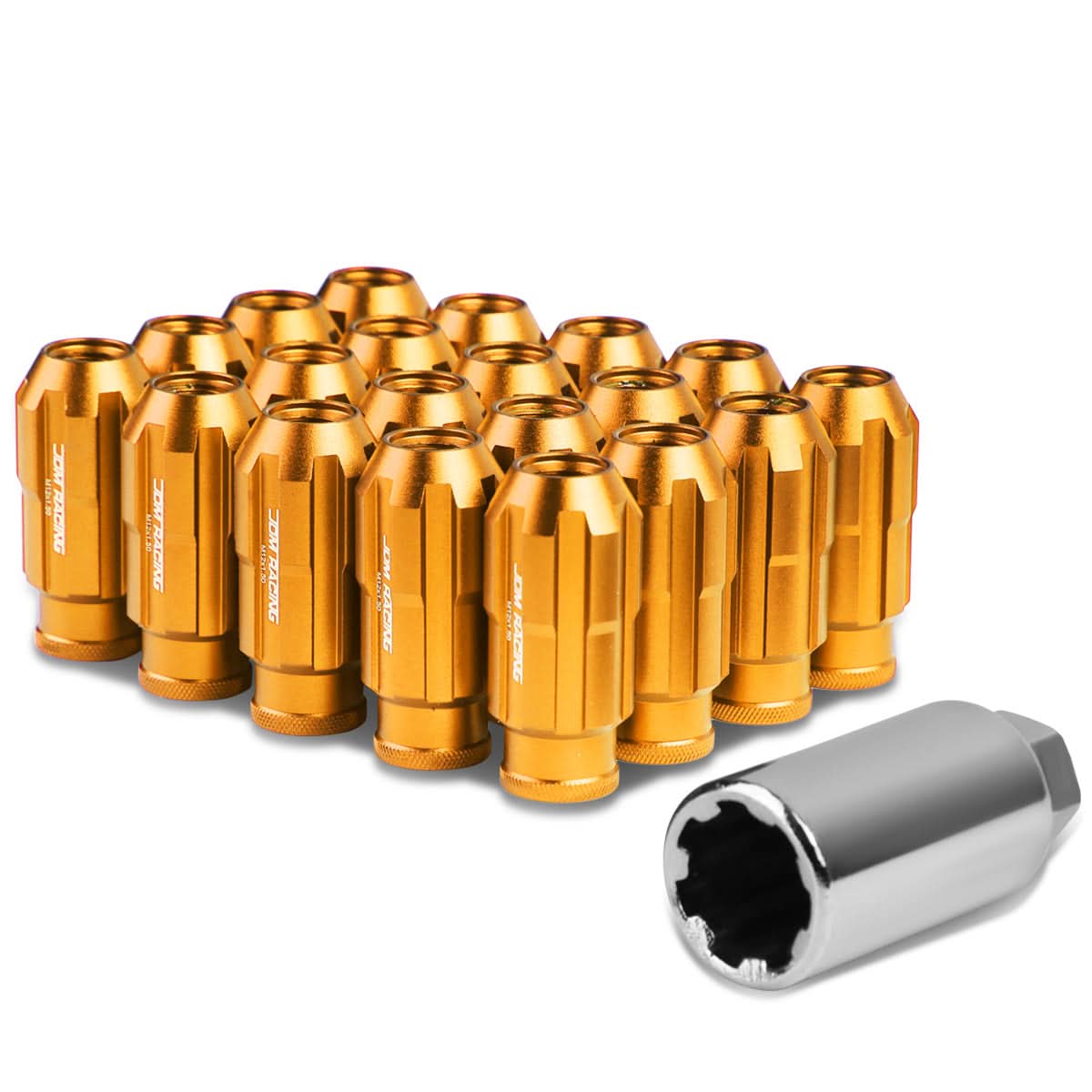 Spline Style Extended Lug Nuts M12x1.5 20pc Set w/ Locks - Orange Aluminum