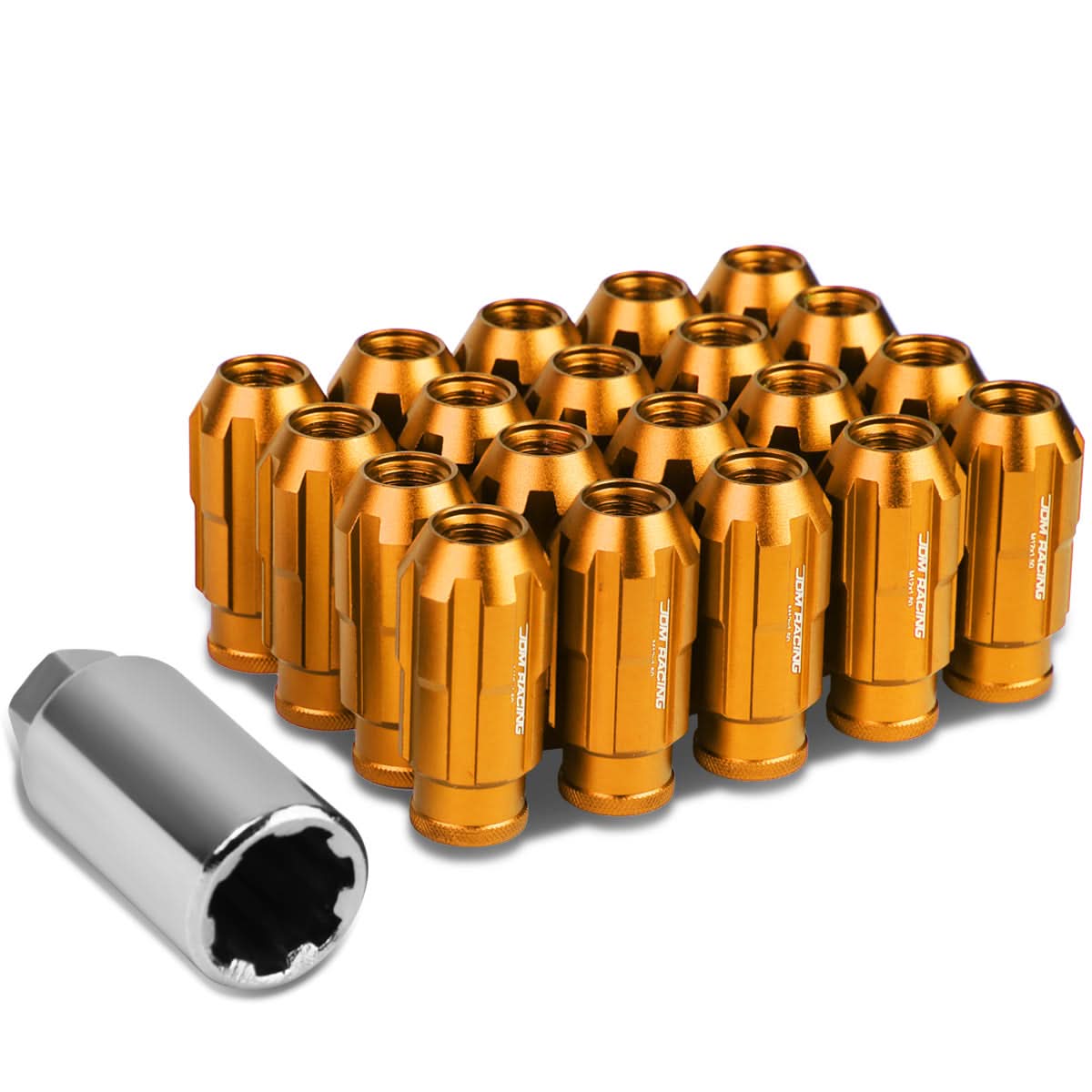 Spline Style Extended Lug Nuts M12x1.5 20pc Set w/ Locks - Orange Aluminum