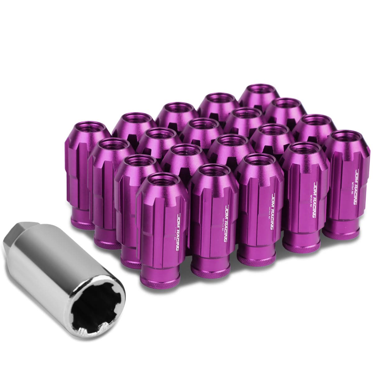 M12 x 1.5 Purple Spline Lug Nuts 50mm Extended Open End 20pc w/ Locks