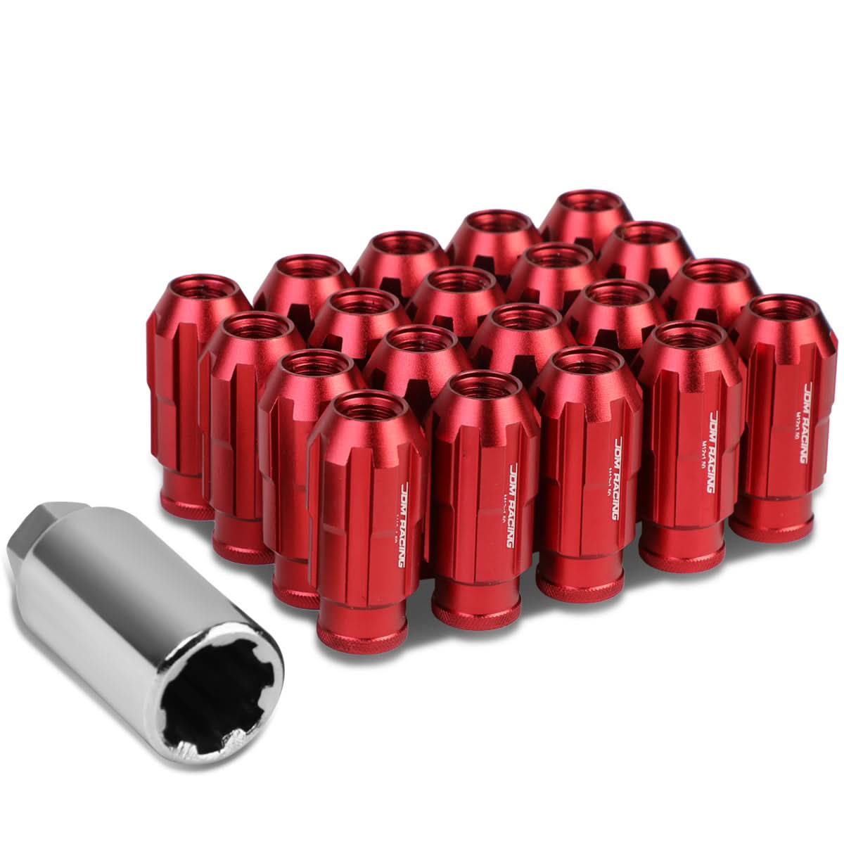 Aluminum Spline Lug Nuts M12 x 1.5 50mm Extended Open End 20pc Red