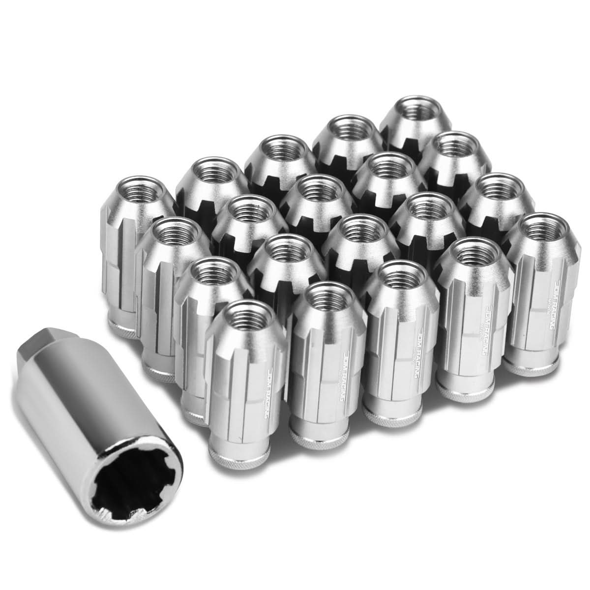 M12x1.5 Spline Lug Nuts 50mm Extended Open End 20pc Set Aluminum
