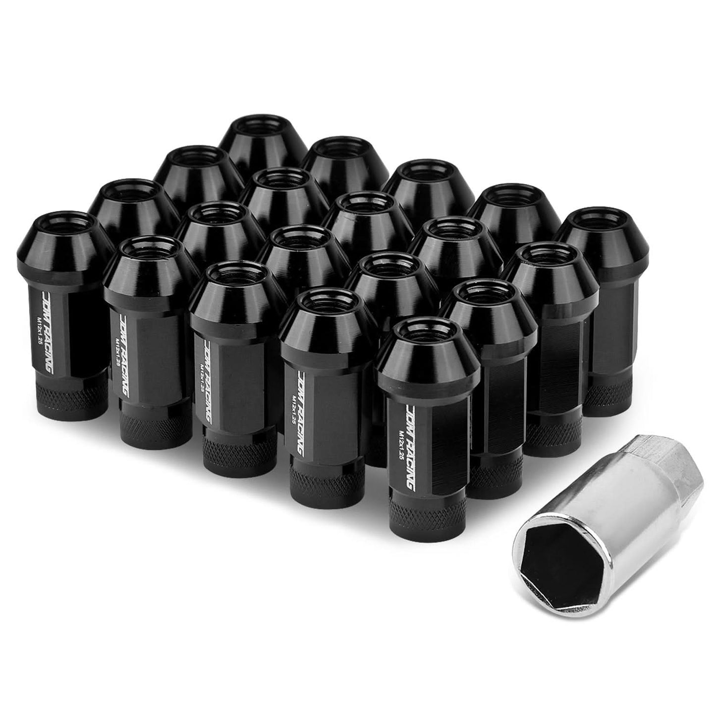 M12x1.25 Aluminum Lug Nuts - 50mm Extended Acorn Knurled Style - 20pc