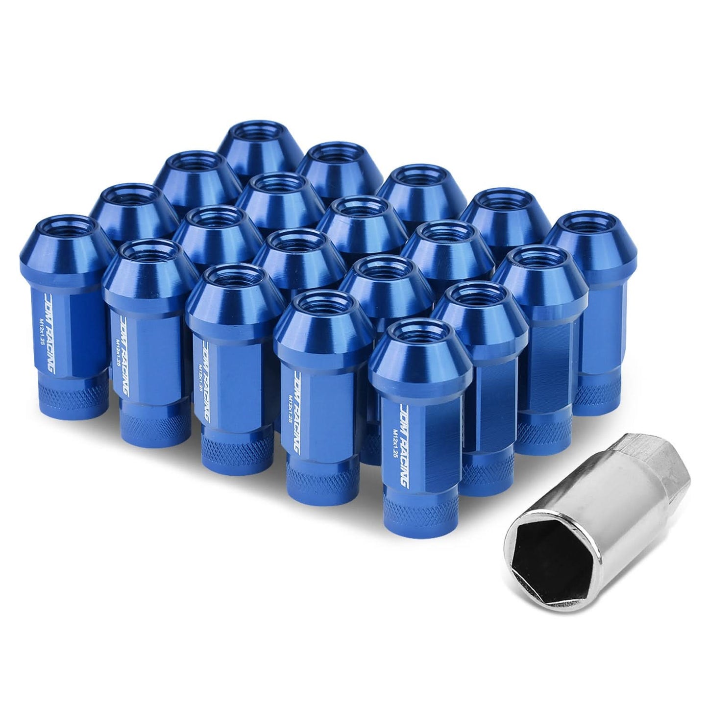 M12X1.25 Aluminum Acorn Lug Nuts 50mm Extended Open End 20pc Blue