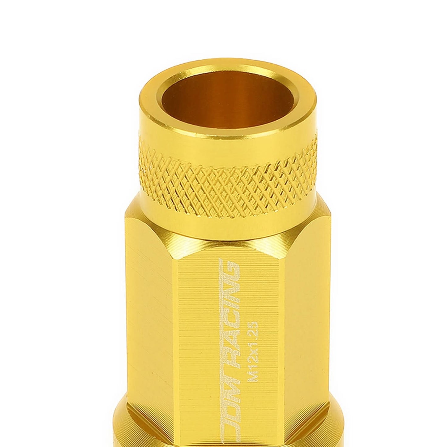 M12x1.25 Acorn Knurled Extended Lug Nuts 50mm Gold Aluminum 20pc