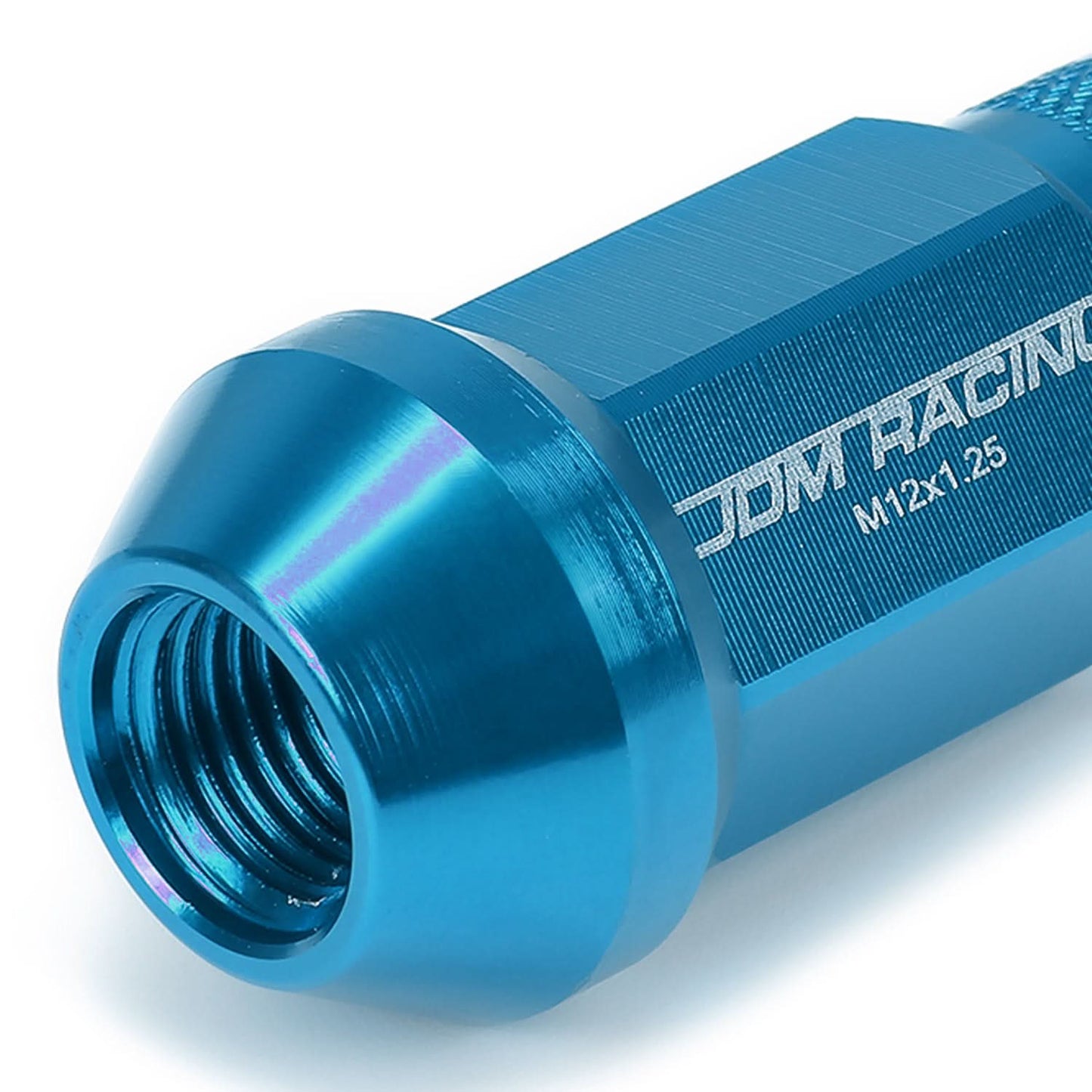 M12x1.25 Aluminum Acorn Lug Nuts 50mm Extended Open End 20pc Light Blue