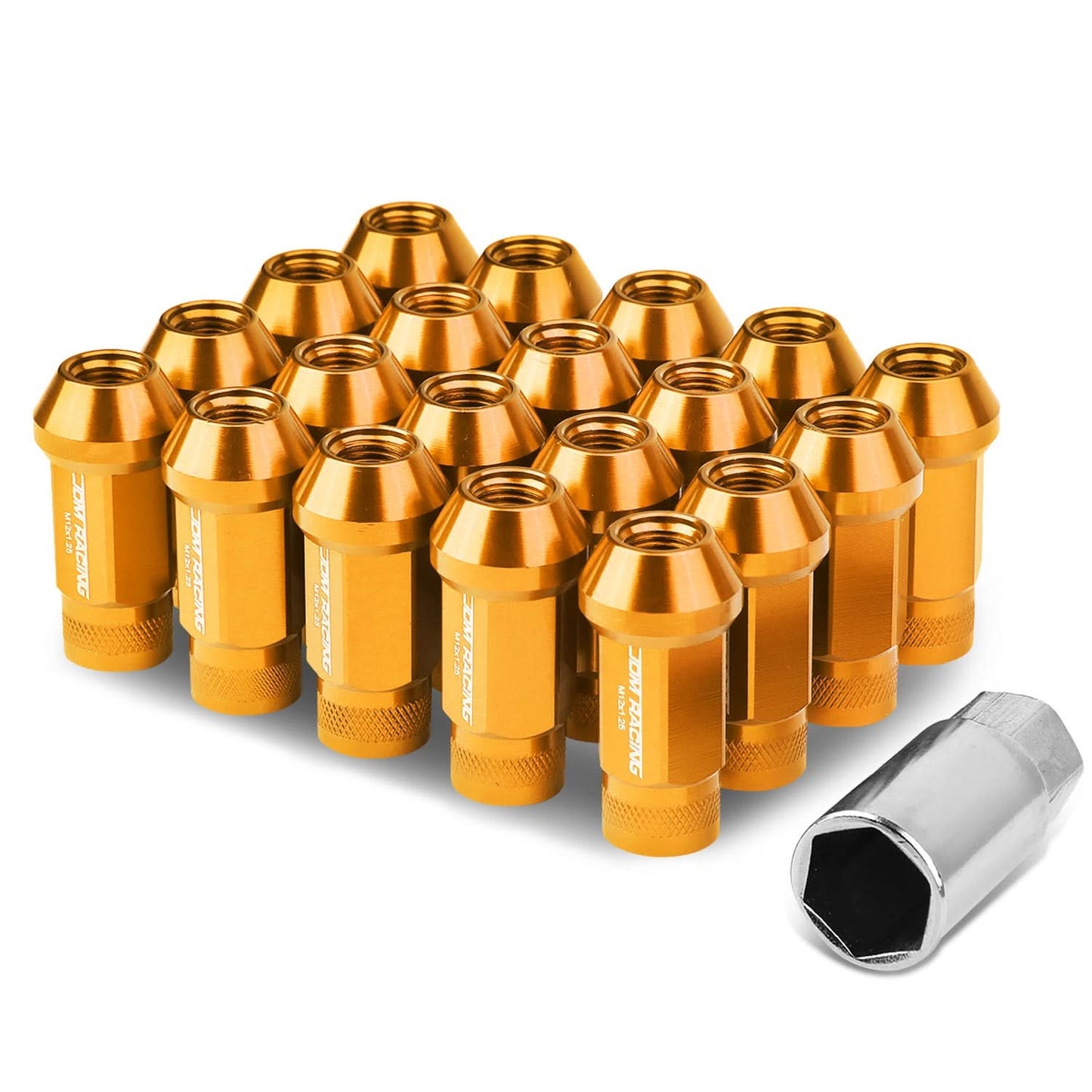 Universal M12x1.25 Extended Acorn Lug Nuts 20pc Set Aluminum Orange