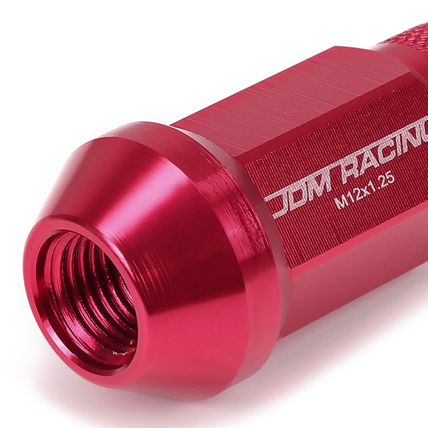 M12x1.25 Aluminum Lug Nuts - 50mm Acorn Knurled Extended 20pc Pink