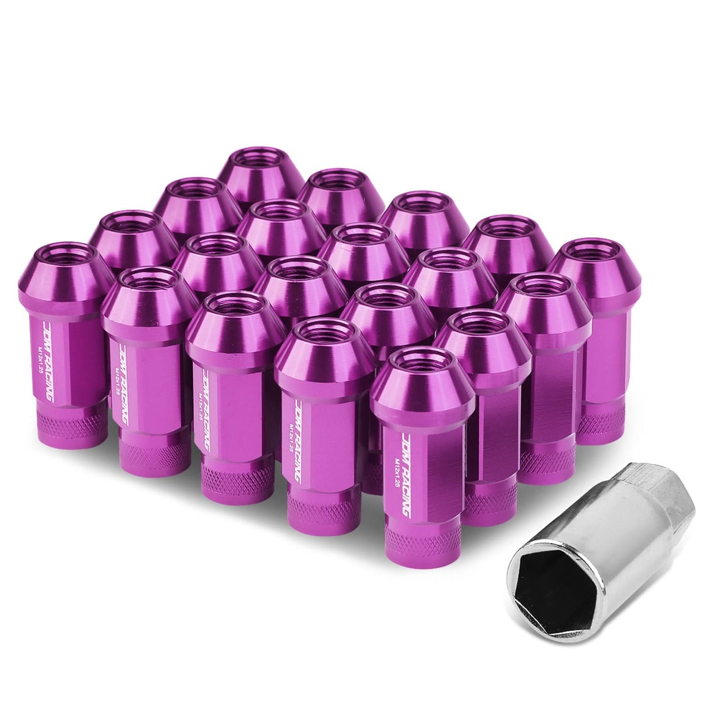 Aluminum Lug Nuts M12x1.25 Purple Acorn Knurled Extended 20pc Set