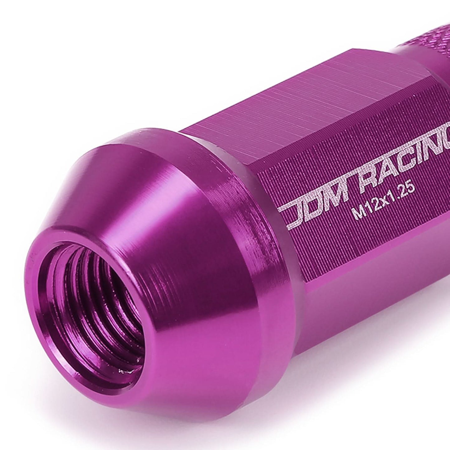 Aluminum Lug Nuts M12x1.25 Purple Acorn Knurled Extended 20pc Set