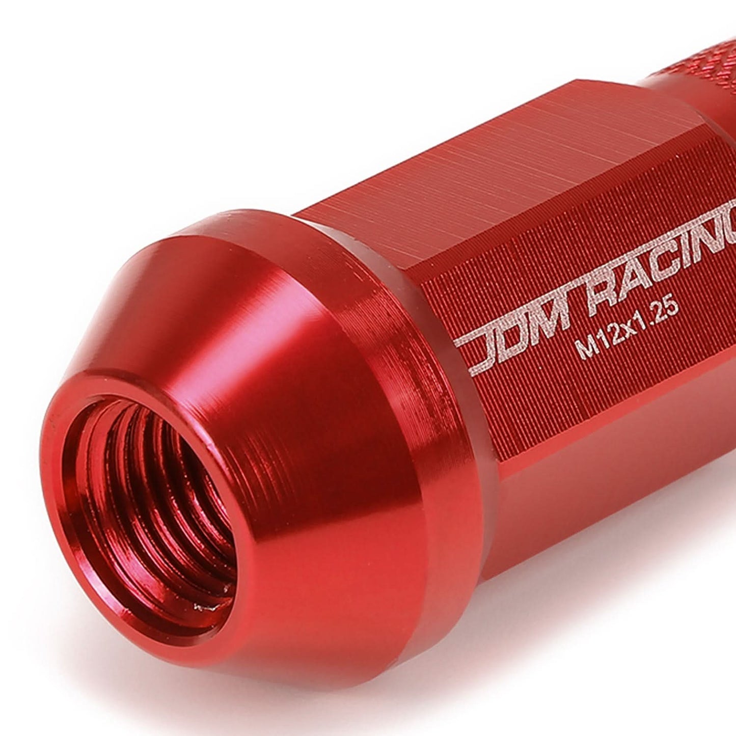 M12x1.25 Aluminum Lug Nuts - Acorn Knurled Extended Open End 20pc Red