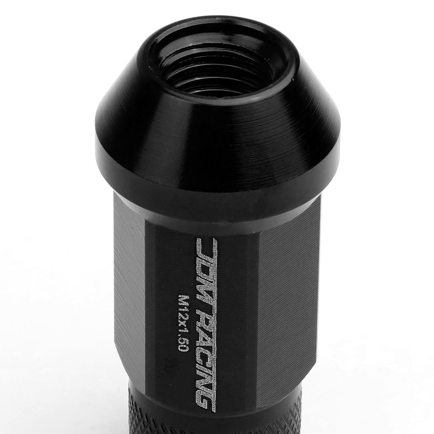 M12x1.5 Extended Acorn Knurled Lug Nuts 50mm Black Aluminum 20pc