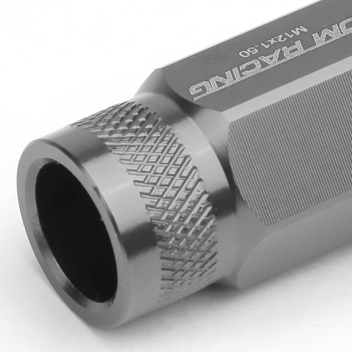 M12X1.5 Aluminum Lug Nuts - 50mm Extended Acorn Knurled 20pc Gun Metal
