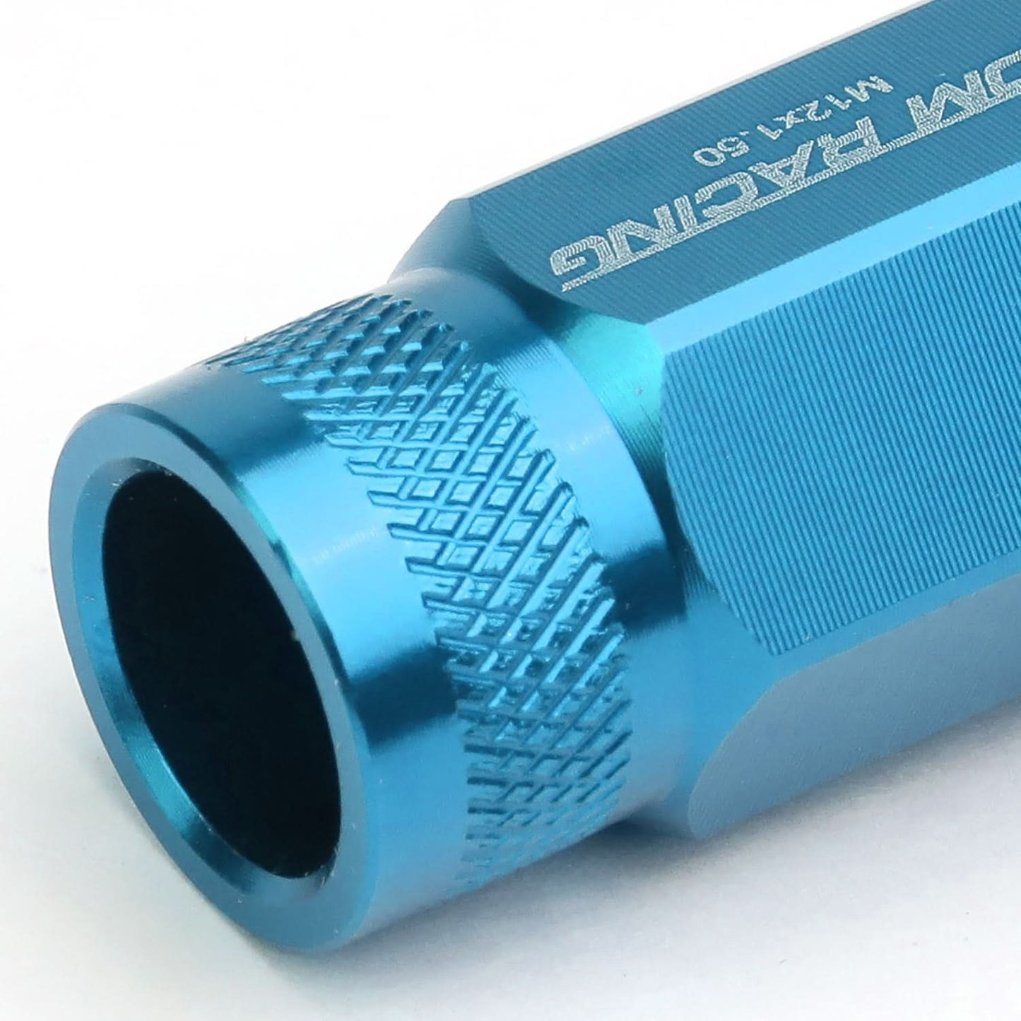 M12x1.5 Aluminum Acorn Knurled Lug Nuts 50mm Extended Light Blue 20pc