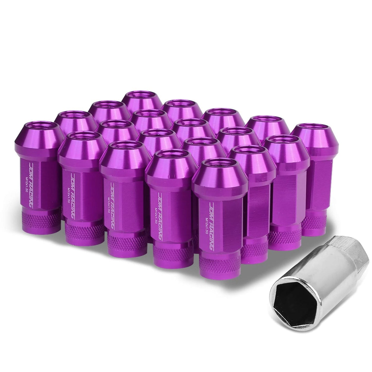 M12x1.5 Aluminum Lug Nuts 50mm Extended Acorn Knurled Purple 20pc