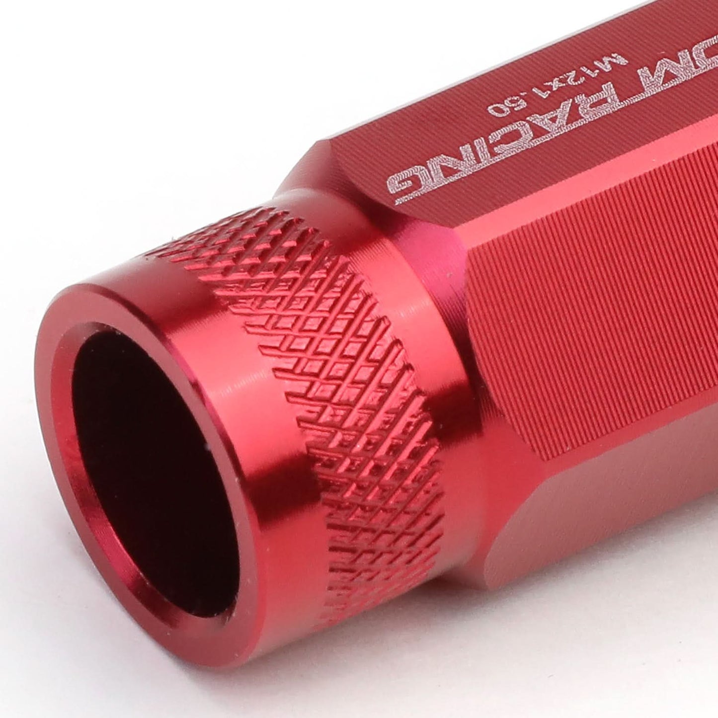 M12x1.5 Aluminum Lug Nuts - Acorn Knurled Extended 50mm Red 20pc