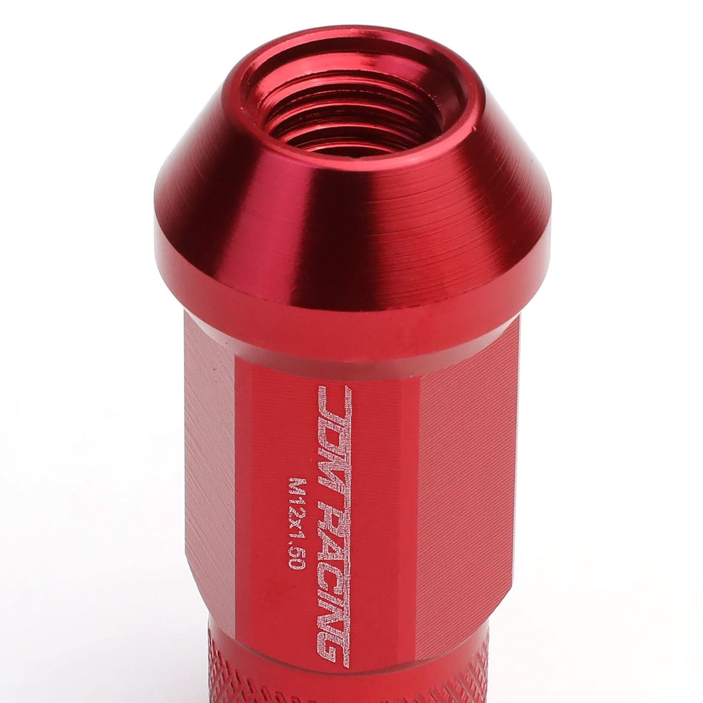 M12x1.5 Aluminum Lug Nuts - Acorn Knurled Extended 50mm Red 20pc