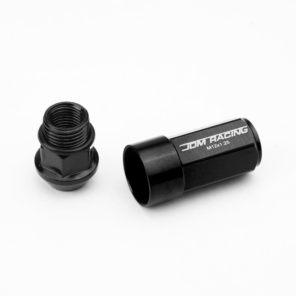 M12 x 1.25 Aluminum Lug Nuts 20pc Set Extended Black Acorn