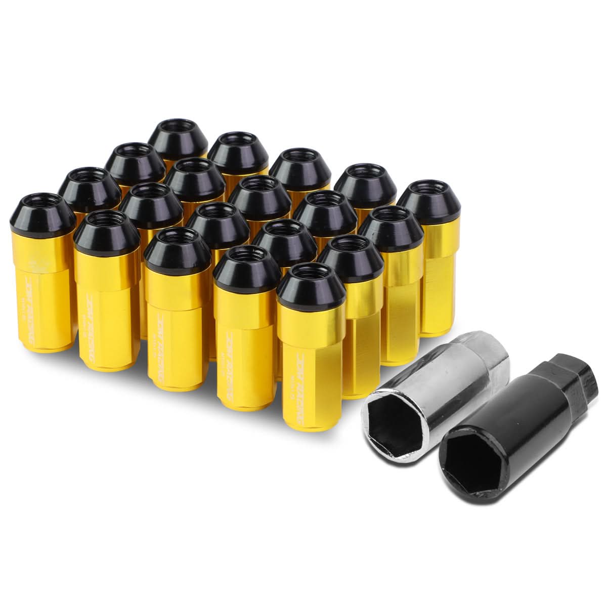 M12 x 1.25 Extended Steel Acorn Lug Nuts with Aluminum Cover - Gold