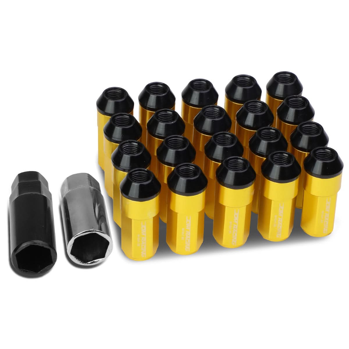 M12 x 1.25 Extended Steel Acorn Lug Nuts with Aluminum Cover - Gold