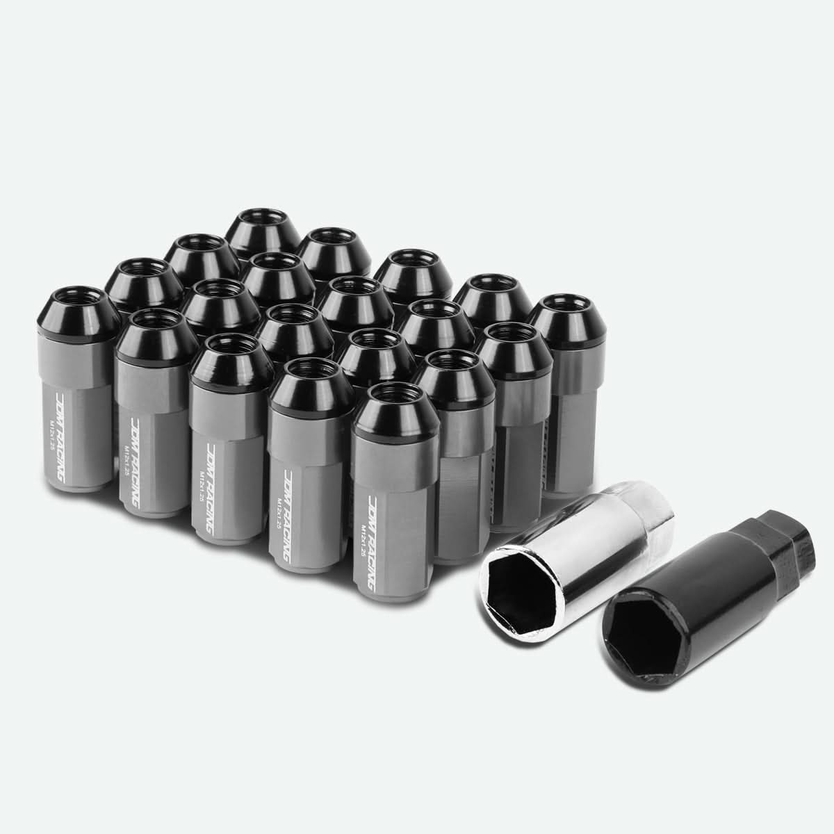 M12 x 1.25 Extended Steel Acorn Lug Nuts w/ Aluminum Cover Gun Metal 20pc