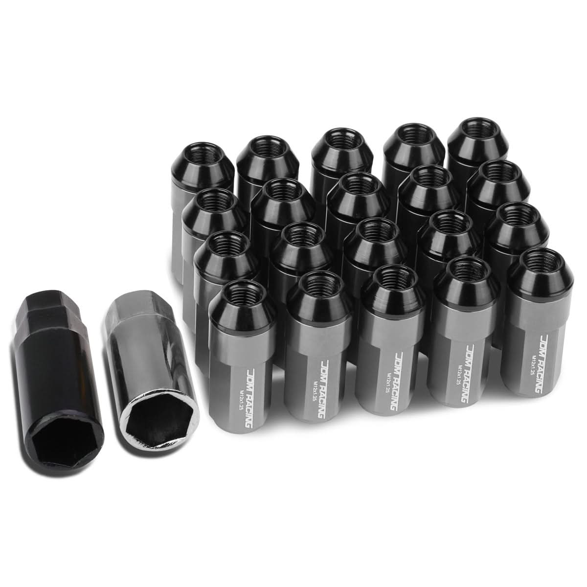 M12 x 1.25 Extended Steel Acorn Lug Nuts w/ Aluminum Cover Gun Metal 20pc