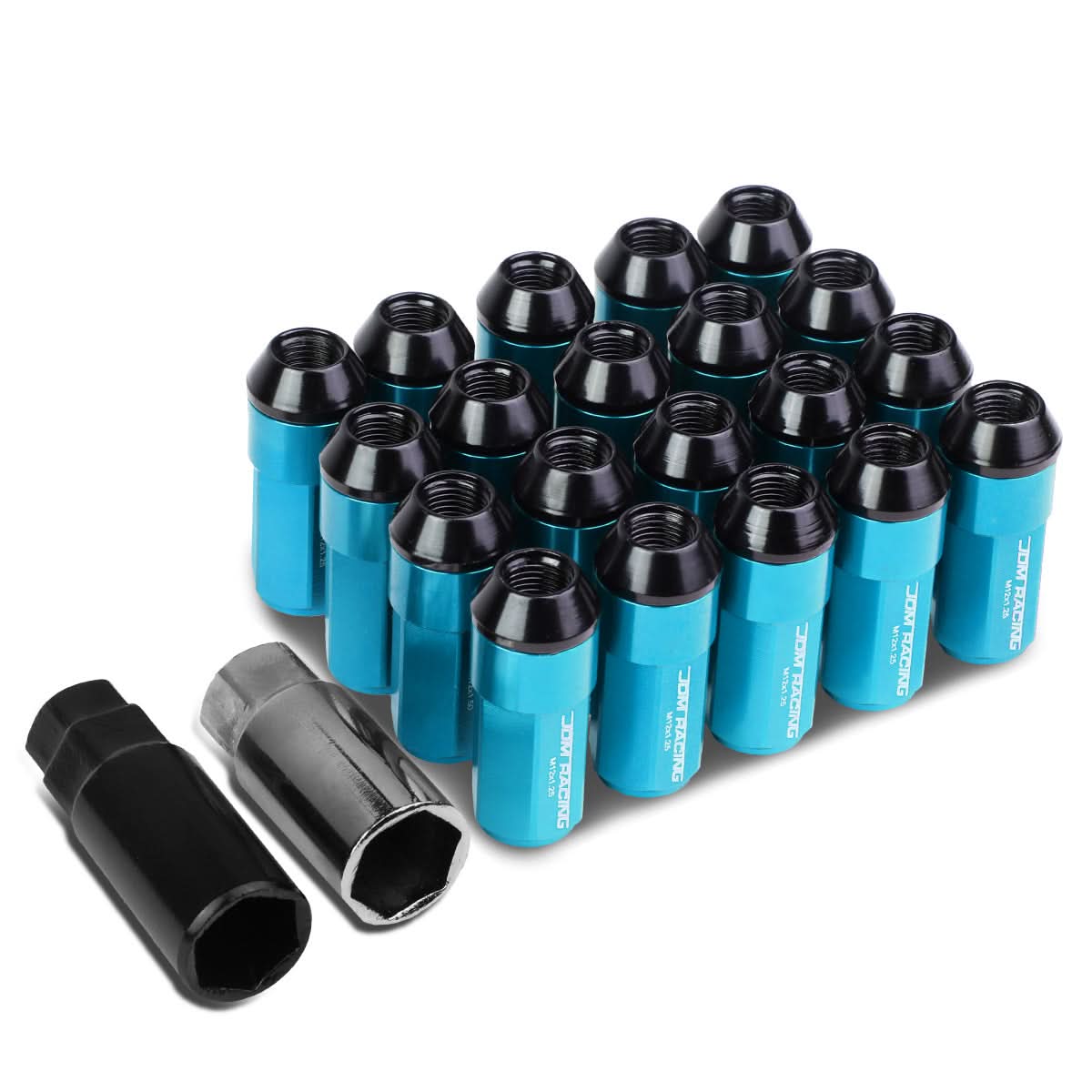 M12 x 1.25 Extended Aluminum Lug Nuts Set - Light Blue