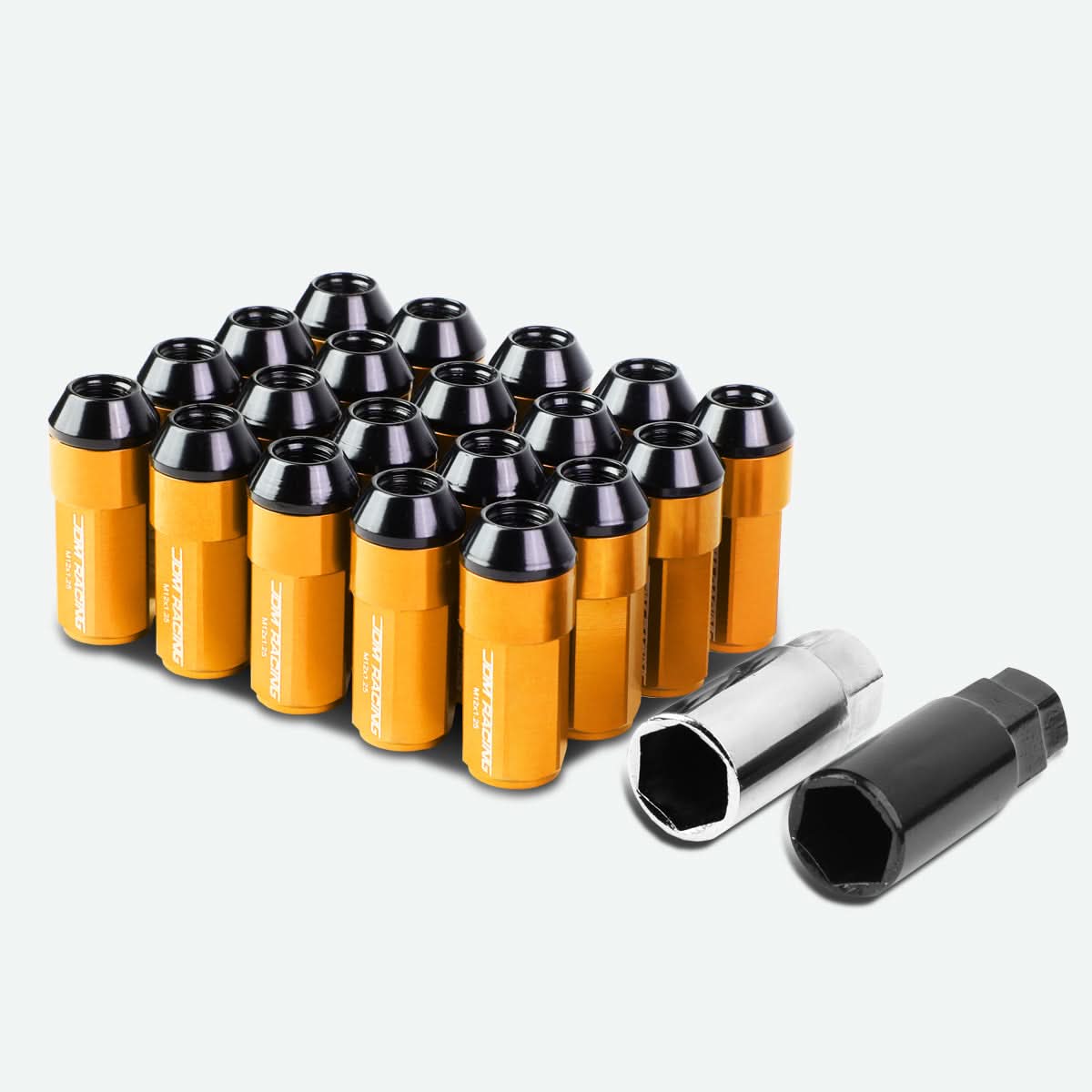 M12x1.25 Extended Aluminum Lug Nuts 20pc Set Orange Acorn