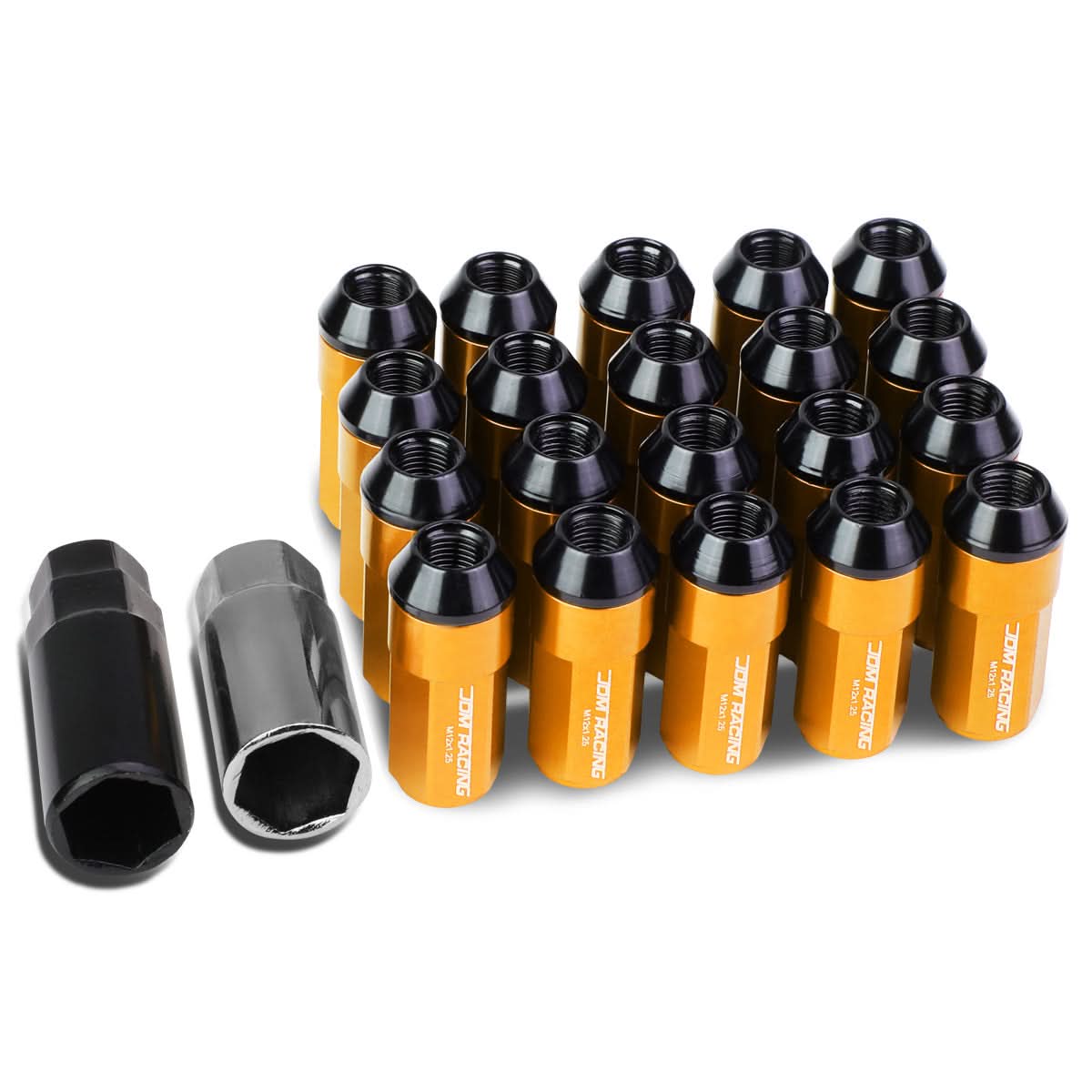 M12x1.25 Extended Aluminum Lug Nuts 20pc Set Orange Acorn