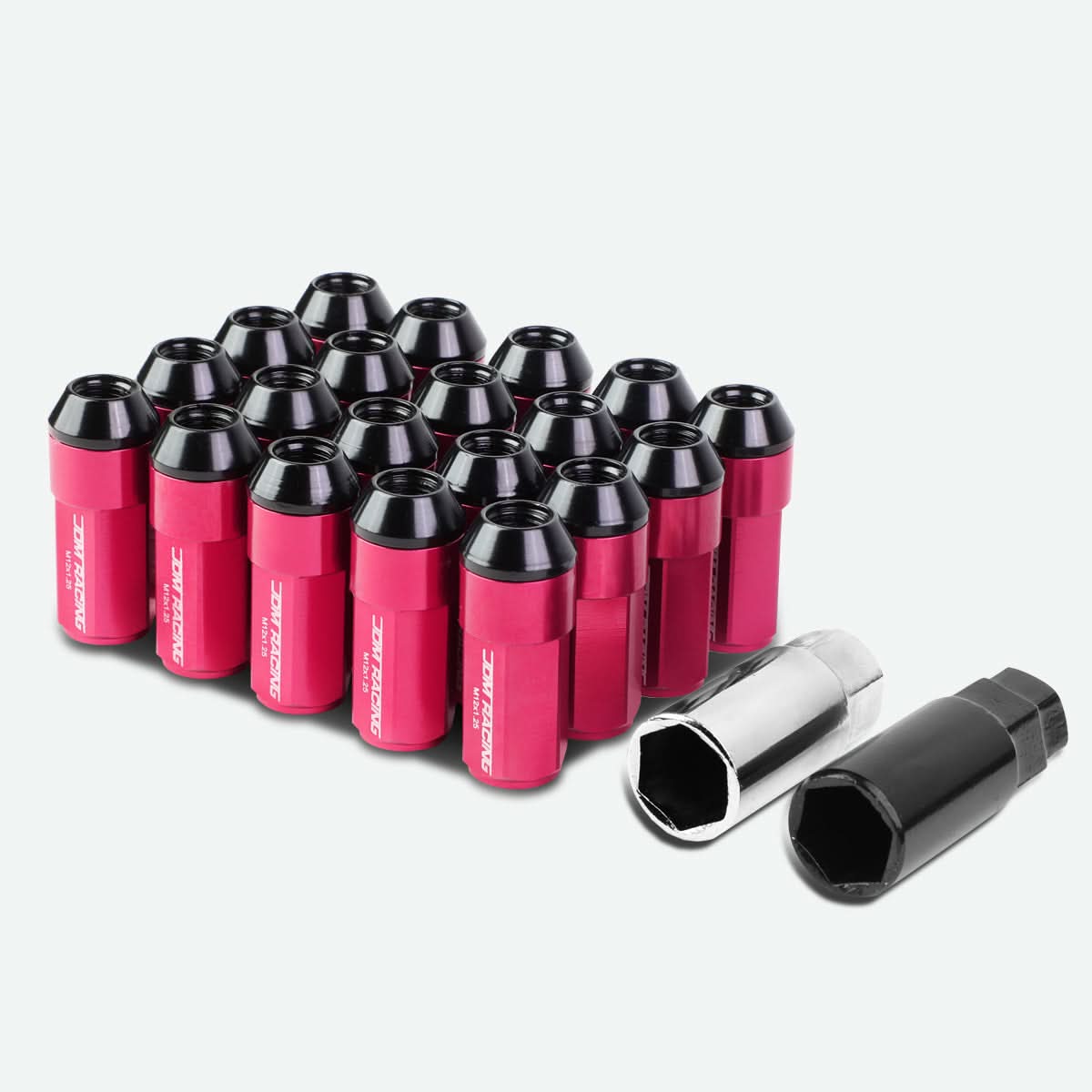 Universal M12x1.25 Extended Aluminum Lug Nuts 20pc Set Pink