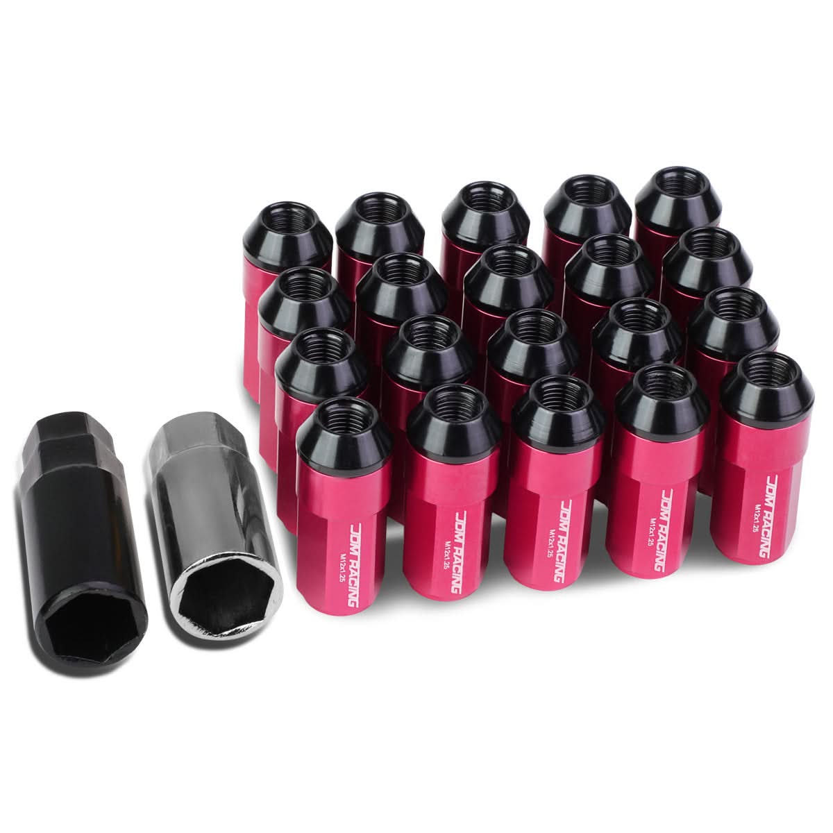 Universal M12x1.25 Extended Aluminum Lug Nuts 20pc Set Pink