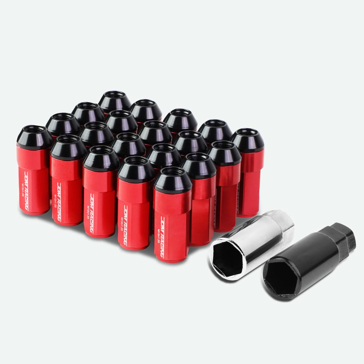 M12 x 1.25 Extended Aluminum Lug Nuts - Red 20pc Set