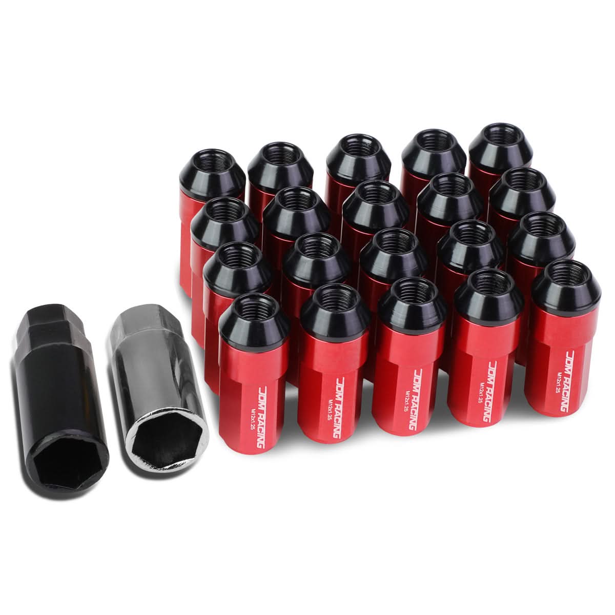 M12 x 1.25 Extended Aluminum Lug Nuts - Red 20pc Set