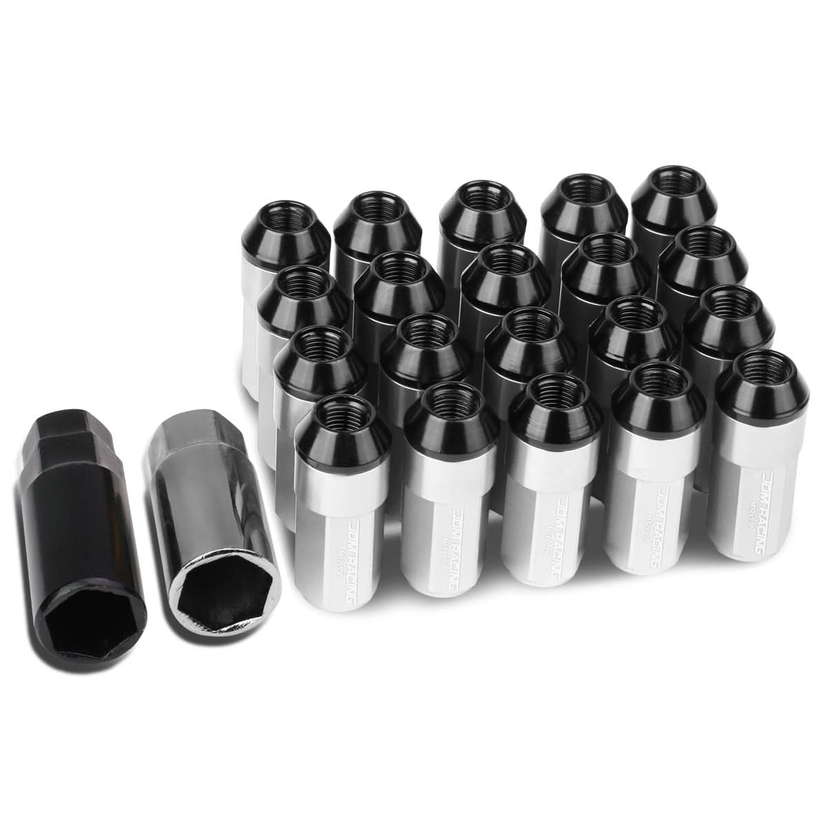 M12 X 1.25 Extended Aluminum Lug Nuts 20pc Set - Silver