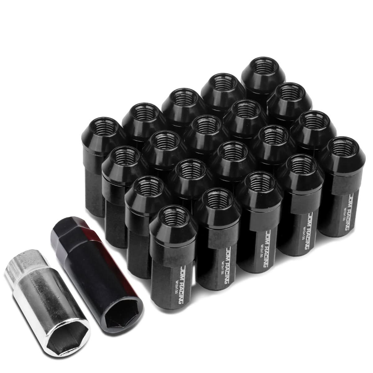 M12 x 1.5 Extended Aluminum Lug Nuts - 20pc Set Black