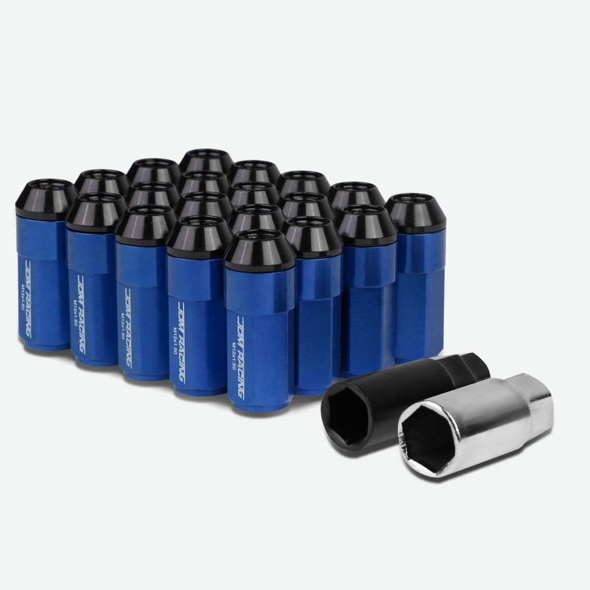 M12 X 1.5 Extended Steel Acorn Lug Nuts with Aluminum Cover - Blue