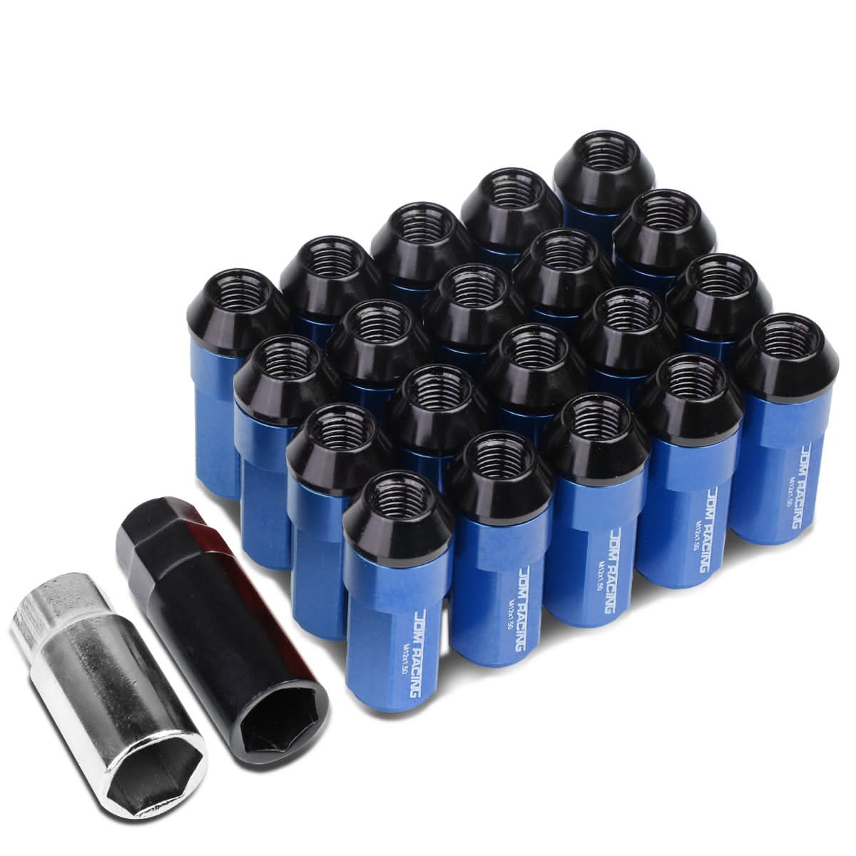 M12 X 1.5 Extended Steel Acorn Lug Nuts with Aluminum Cover - Blue