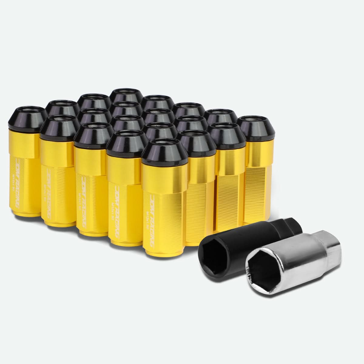 M12 x 1.5 Extended Aluminum Lug Nuts 20pc Set Gold
