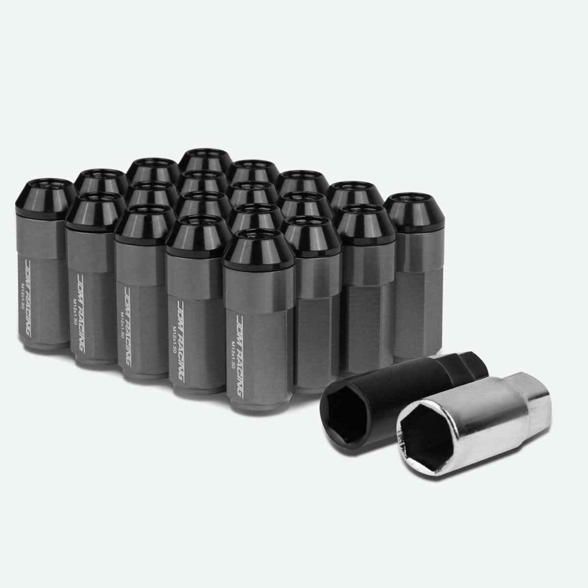 M12 x 1.5 Extended Aluminum Lug Nuts 20pc Set Gun Metal