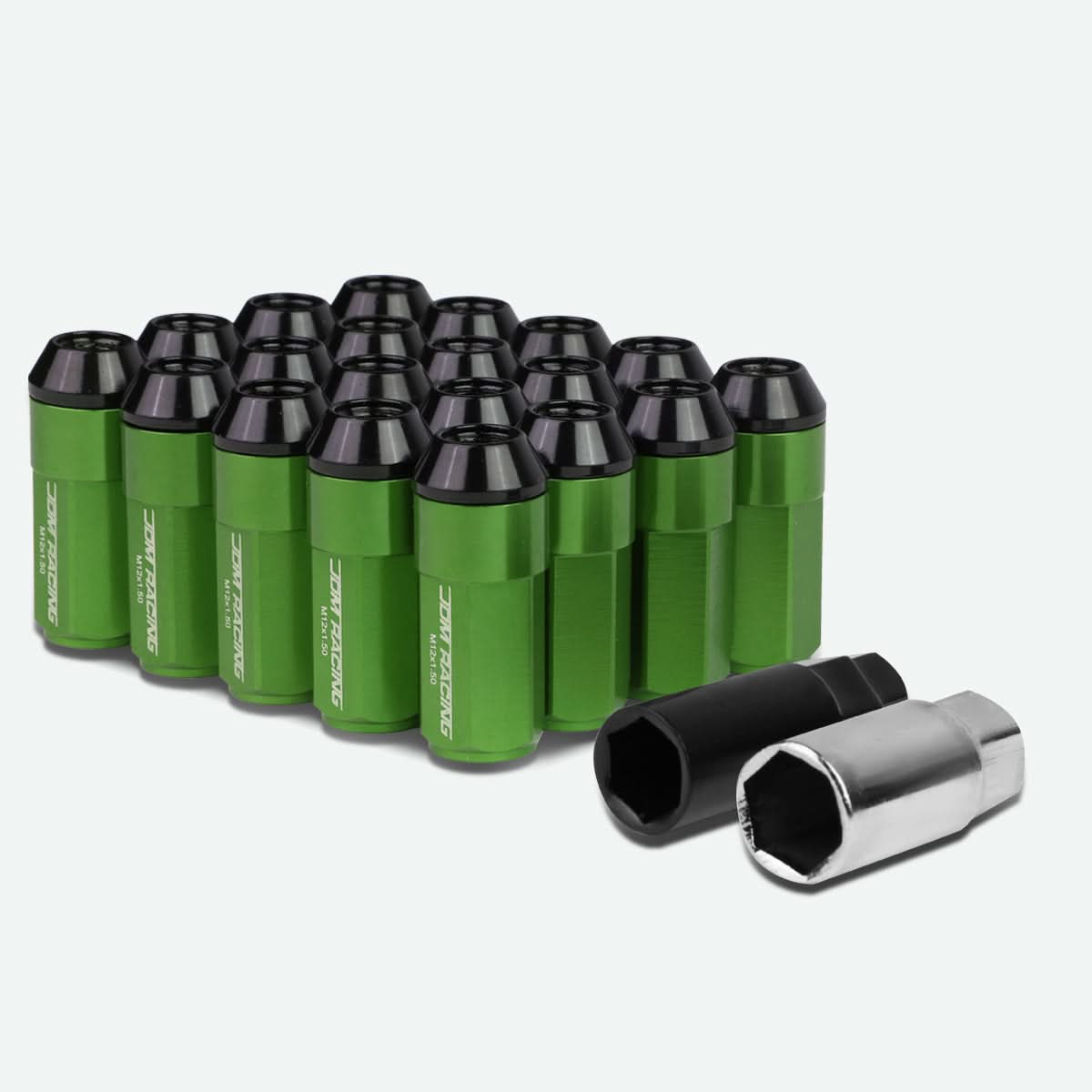 M12 x 1.5 Extended Aluminum Lug Nuts 20pc Set Green Acorn Steel