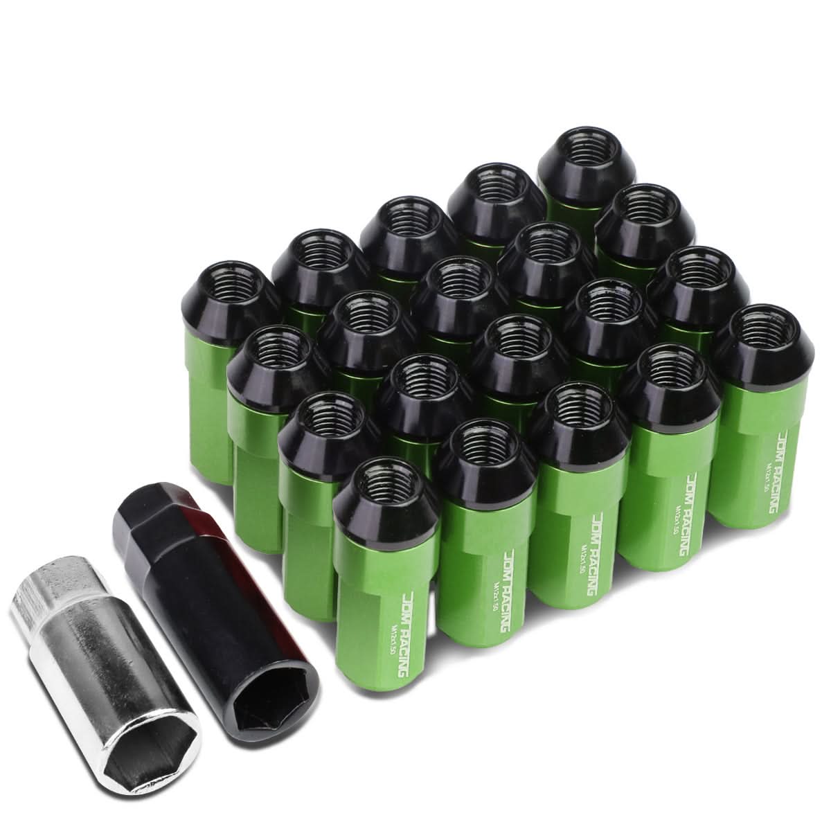 M12 x 1.5 Extended Aluminum Lug Nuts 20pc Set Green Acorn Steel