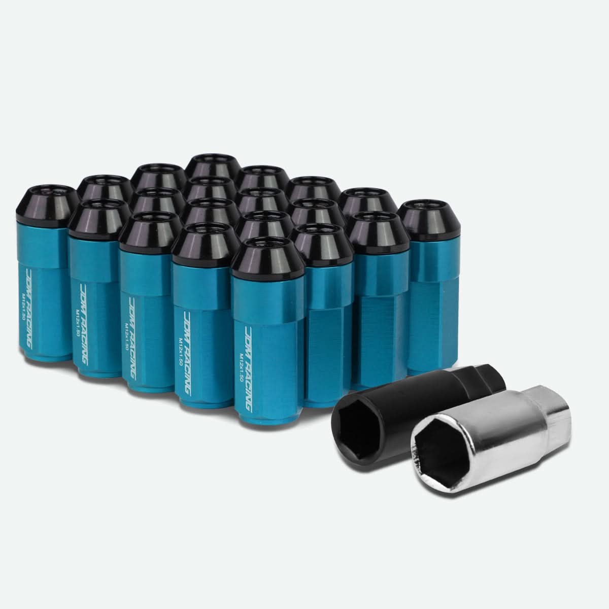 M12 x 1.5 Extended Aluminum Lug Nuts 20pc Set Light Blue