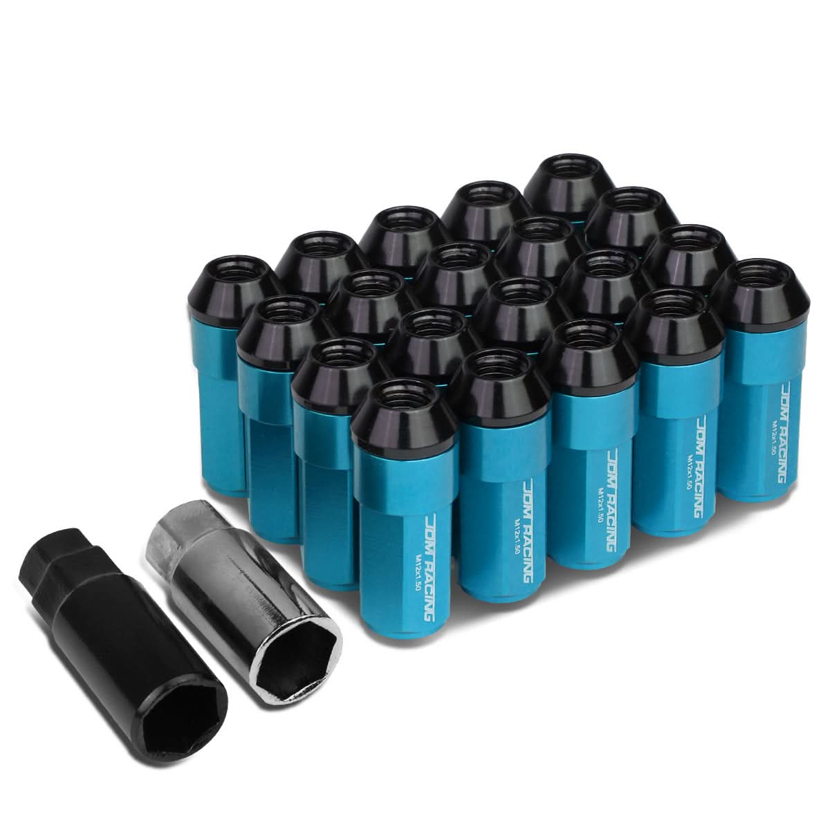 M12 x 1.5 Extended Aluminum Lug Nuts 20pc Set Light Blue