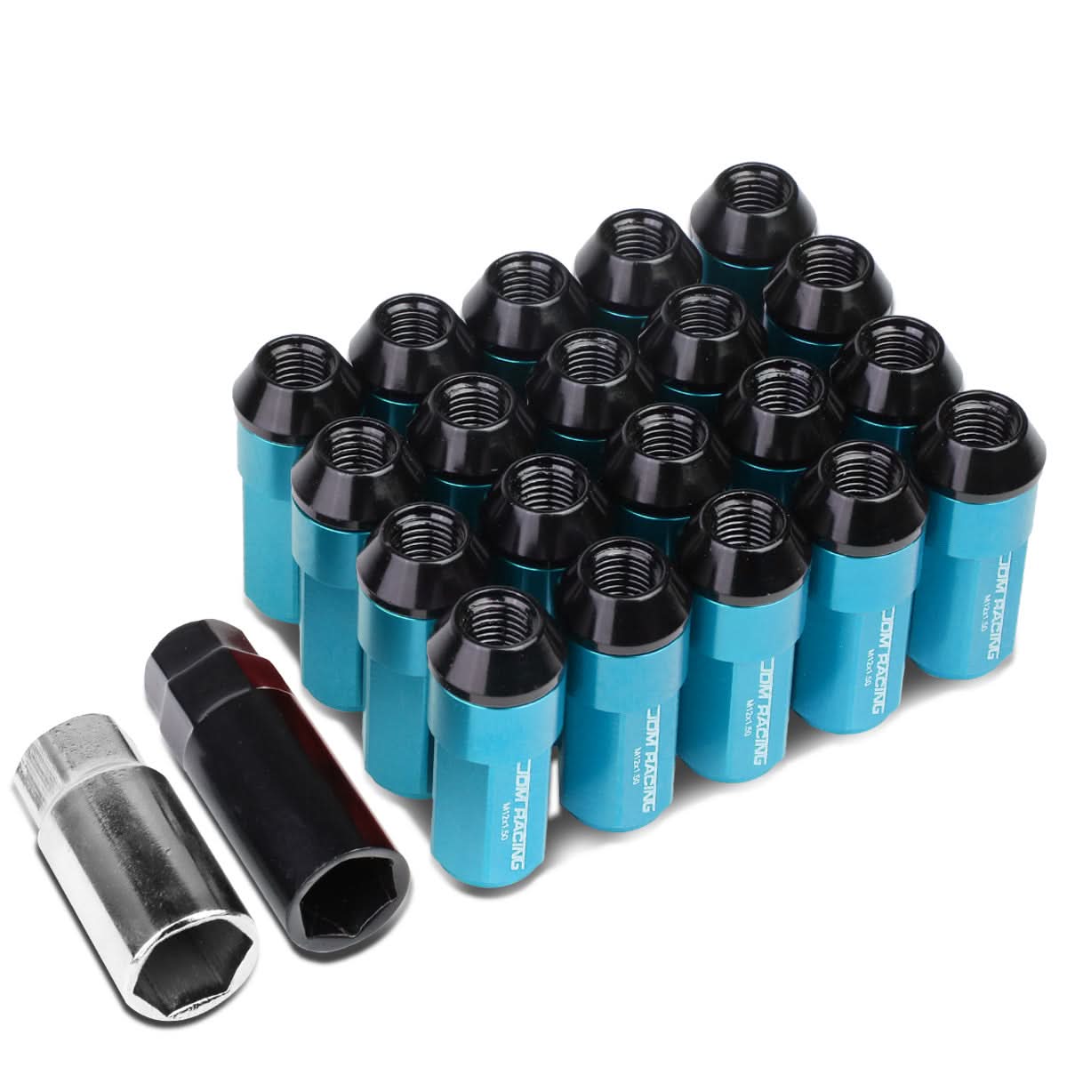 M12 x 1.5 Extended Aluminum Lug Nuts 20pc Set Light Blue