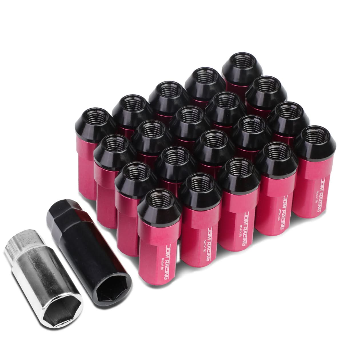 M12 x 1.5 Extended Steel Acorn Lug Nuts with Aluminum Cover - Pink