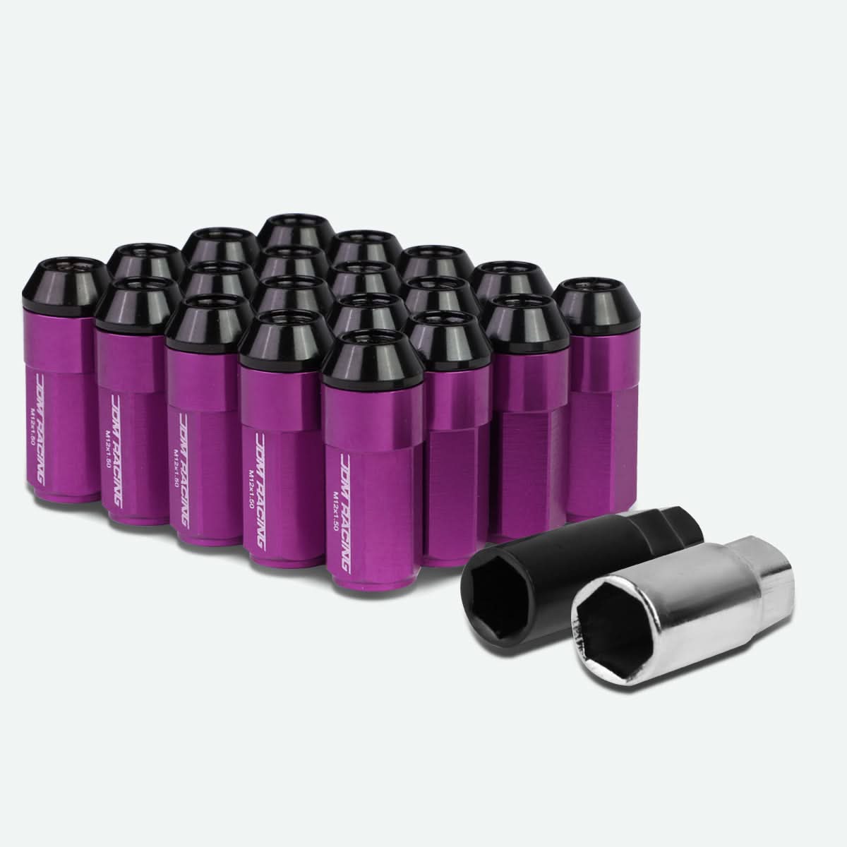 M12 x 1.5 Extended Aluminum Lug Nuts 20pc Set Purple Polyurethane