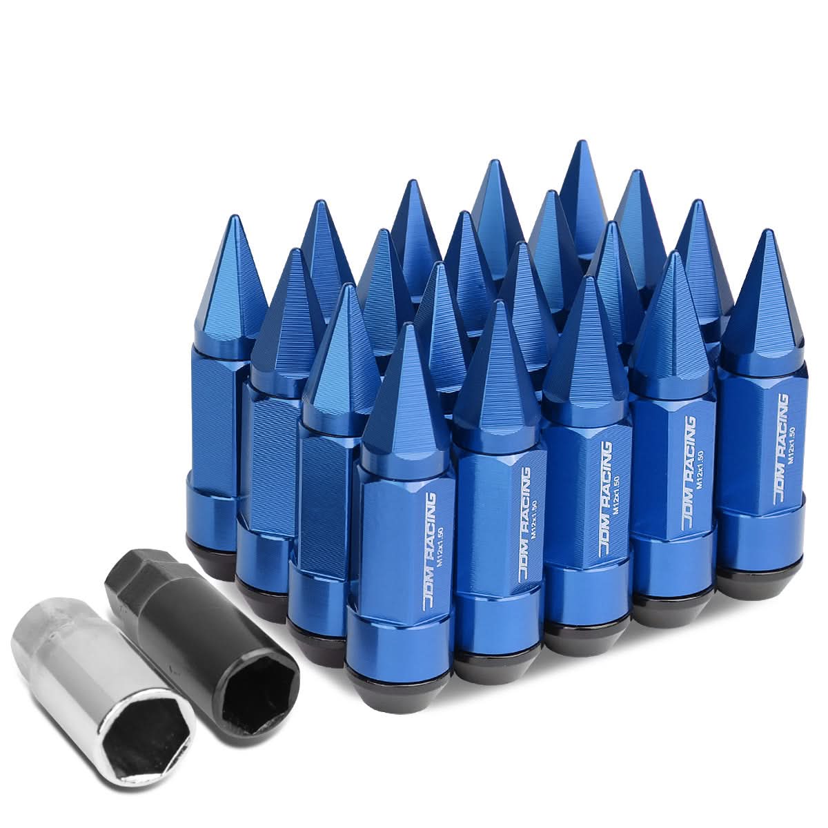 M12 x 1.5 Extended Spike Lug Nuts 20pc Set Blue Aluminum